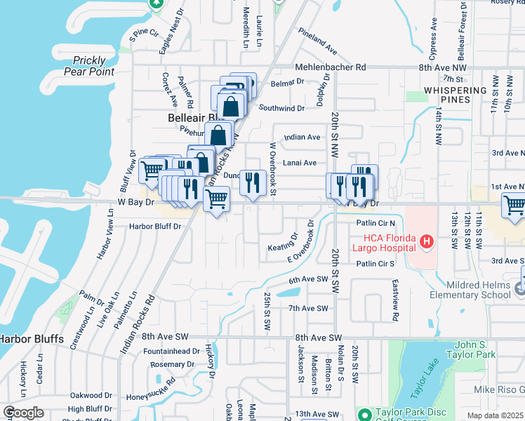 map of restaurants, bars, coffee shops, grocery stores, and more near in Largo