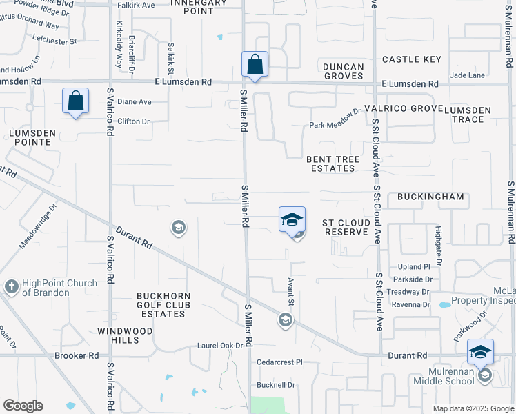 map of restaurants, bars, coffee shops, grocery stores, and more near 1631 South Miller Road in Valrico