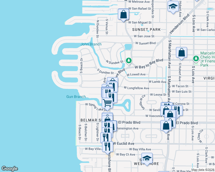map of restaurants, bars, coffee shops, grocery stores, and more near 4807 West Longfellow Avenue in Tampa