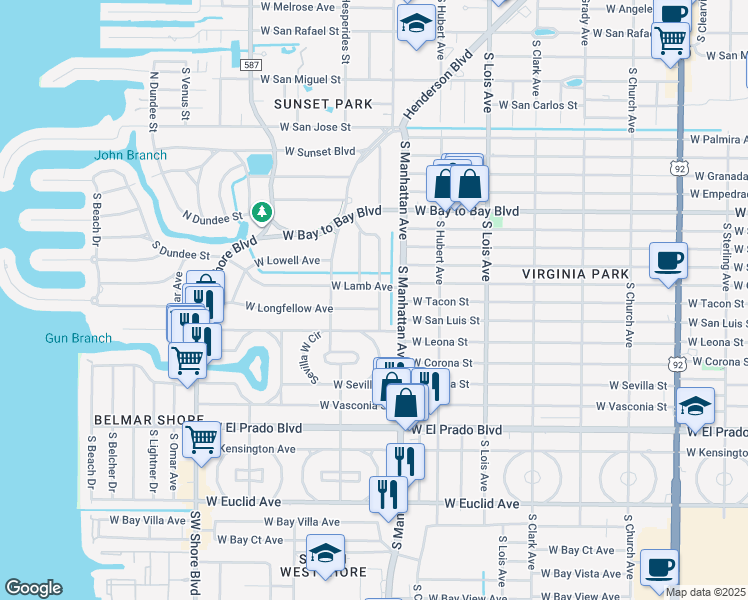 map of restaurants, bars, coffee shops, grocery stores, and more near 4503 West Longfellow Avenue in Tampa