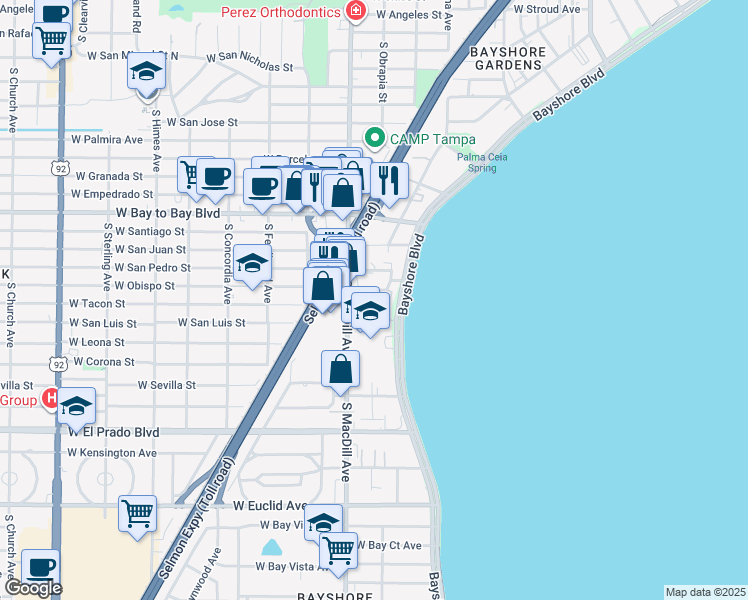 map of restaurants, bars, coffee shops, grocery stores, and more near 30094 West Grovewood Court in Tampa