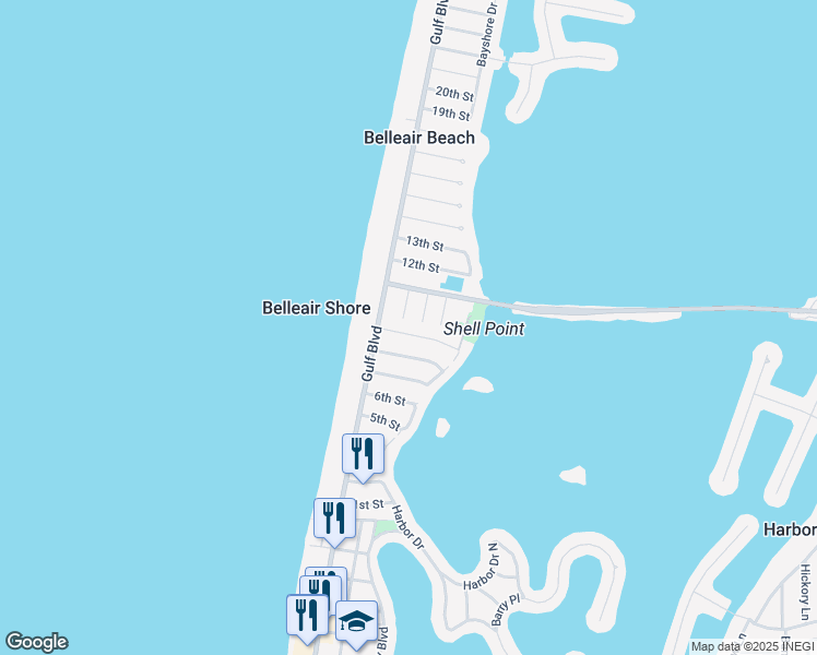map of restaurants, bars, coffee shops, grocery stores, and more near 109 9th Street in Belleair Beach