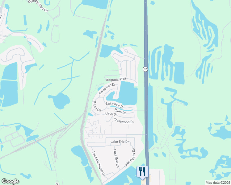 map of restaurants, bars, coffee shops, grocery stores, and more near 38 Lakeview Drive in Mulberry