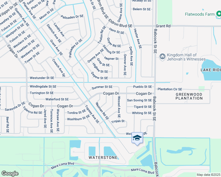 map of restaurants, bars, coffee shops, grocery stores, and more near 1472 Summer St SE in Palm Bay