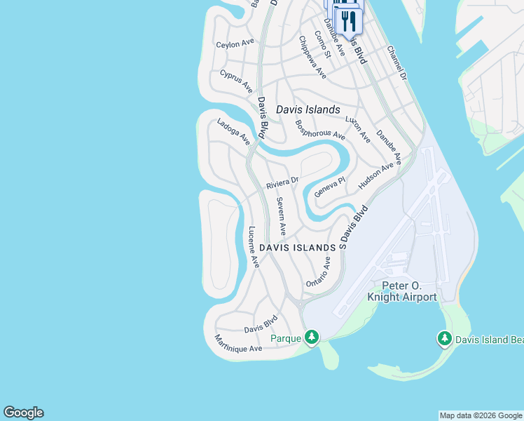 map of restaurants, bars, coffee shops, grocery stores, and more near 481 West Davis Boulevard in Tampa