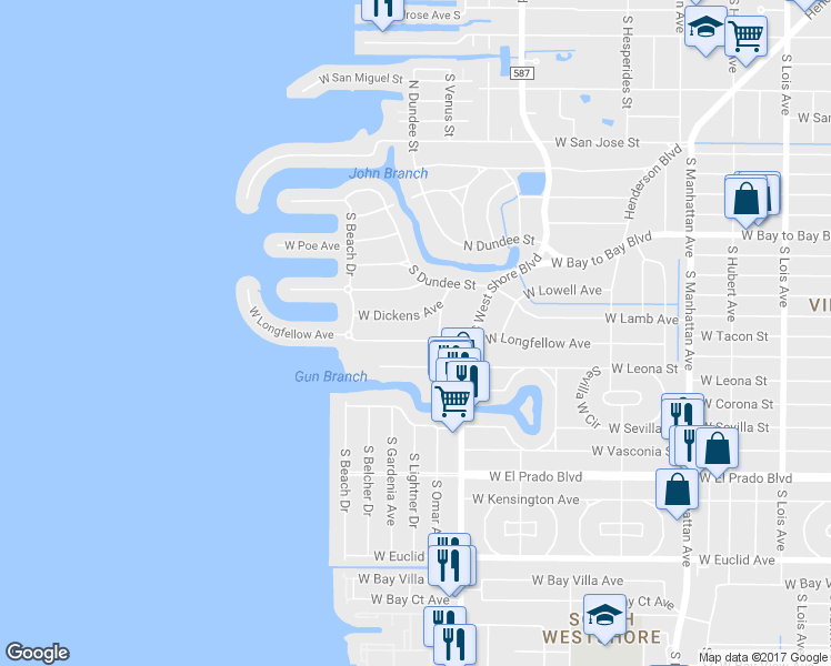 map of restaurants, bars, coffee shops, grocery stores, and more near 5009 West Longfellow Avenue in Tampa