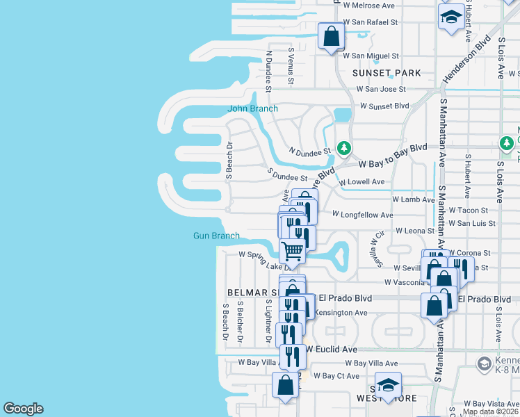 map of restaurants, bars, coffee shops, grocery stores, and more near 5009 West Longfellow Avenue in Tampa