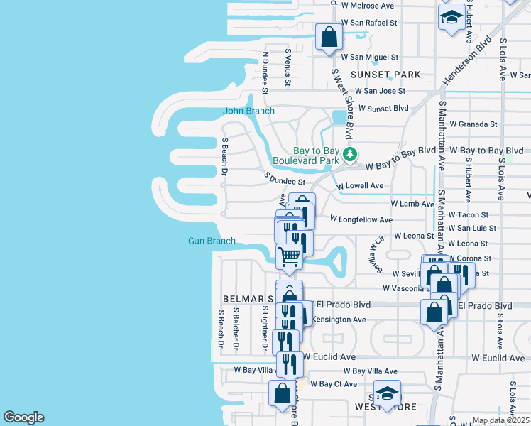 map of restaurants, bars, coffee shops, grocery stores, and more near 5009 West Longfellow Avenue in Tampa