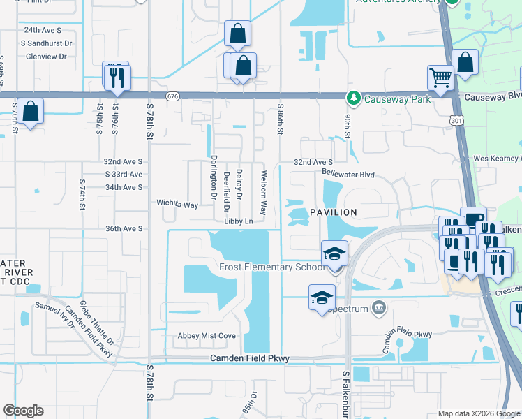 map of restaurants, bars, coffee shops, grocery stores, and more near 3229 Welborn Way in Tampa