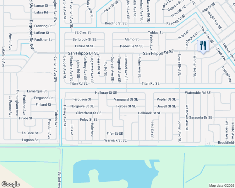 map of restaurants, bars, coffee shops, grocery stores, and more near 370 Halloran Street Southeast in Palm Bay