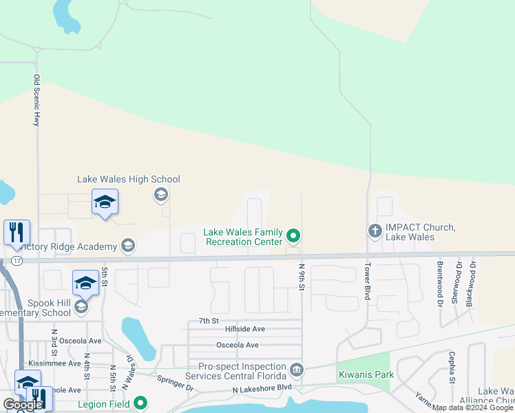 map of restaurants, bars, coffee shops, grocery stores, and more near 1014 Highland Crest Circle in Lake Wales