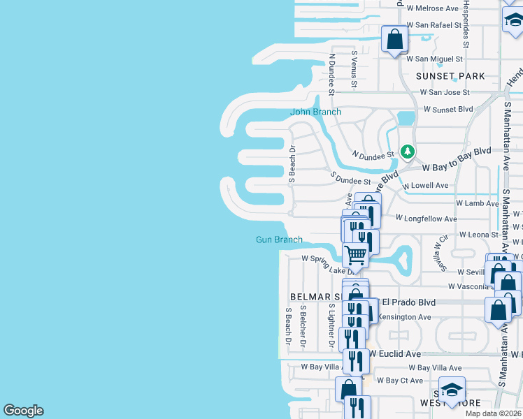 map of restaurants, bars, coffee shops, grocery stores, and more near 5111 West Longfellow Avenue in Tampa