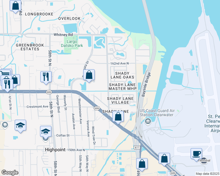 map of restaurants, bars, coffee shops, grocery stores, and more near 15798 Bolesta Road in Clearwater