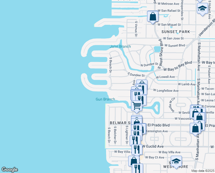 map of restaurants, bars, coffee shops, grocery stores, and more near 5101 West Longfellow Avenue in Tampa