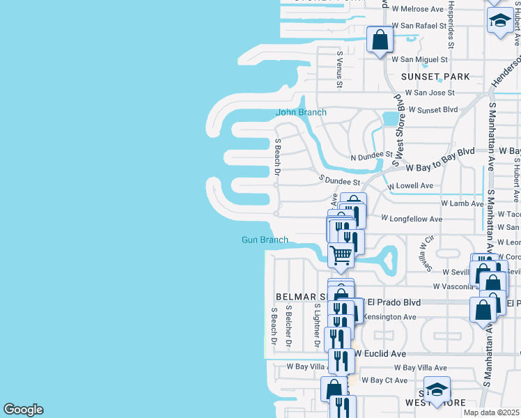 map of restaurants, bars, coffee shops, grocery stores, and more near 5101 West Longfellow Avenue in Tampa
