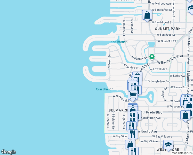 map of restaurants, bars, coffee shops, grocery stores, and more near 5111 West Longfellow Avenue in Tampa