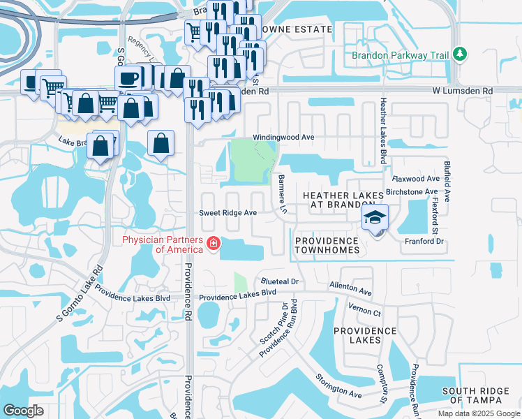 map of restaurants, bars, coffee shops, grocery stores, and more near 1246 Mohrlake Drive in Brandon