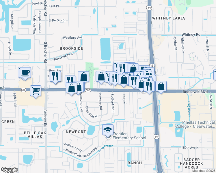 map of restaurants, bars, coffee shops, grocery stores, and more near 4860 East Bay Drive in Clearwater
