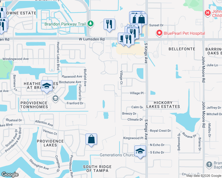 map of restaurants, bars, coffee shops, grocery stores, and more near 871 Vino Verde Circle in Brandon