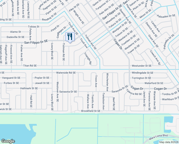 map of restaurants, bars, coffee shops, grocery stores, and more near 891 Tedder Road Southeast in Palm Bay