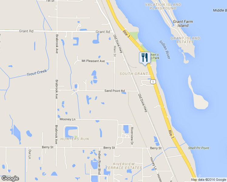 map of restaurants, bars, coffee shops, grocery stores, and more near 4865 Sand Point Road in Grant-Valkaria