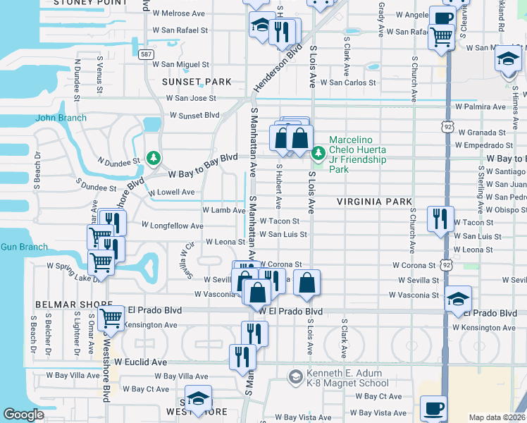map of restaurants, bars, coffee shops, grocery stores, and more near 4303 West Tacon Street in Tampa