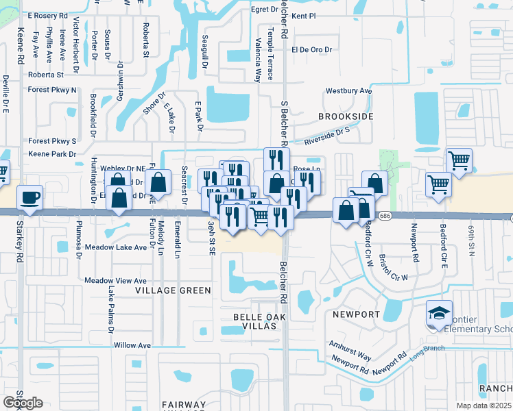 map of restaurants, bars, coffee shops, grocery stores, and more near 3760 East Bay Drive in Largo