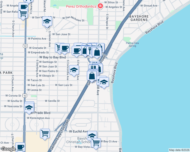 map of restaurants, bars, coffee shops, grocery stores, and more near 3217 South MacDill Avenue in Tampa