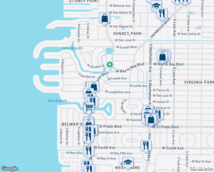 map of restaurants, bars, coffee shops, grocery stores, and more near 4629 West Longfellow Avenue in Tampa