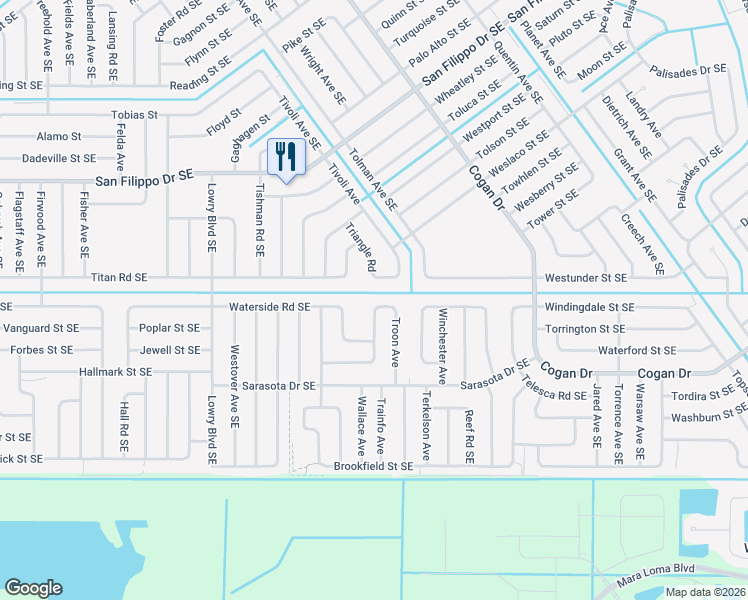 map of restaurants, bars, coffee shops, grocery stores, and more near 891 Tedder Road Southeast in Palm Bay