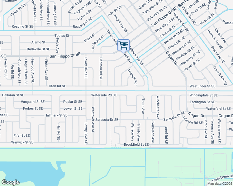 map of restaurants, bars, coffee shops, grocery stores, and more near 732 Waterside Road Southeast in Palm Bay