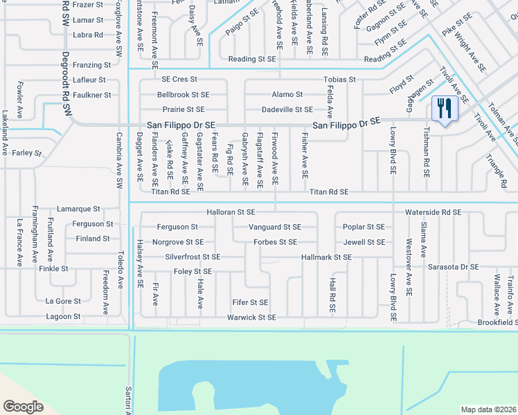 map of restaurants, bars, coffee shops, grocery stores, and more near 370 Halloran Street Southeast in Palm Bay