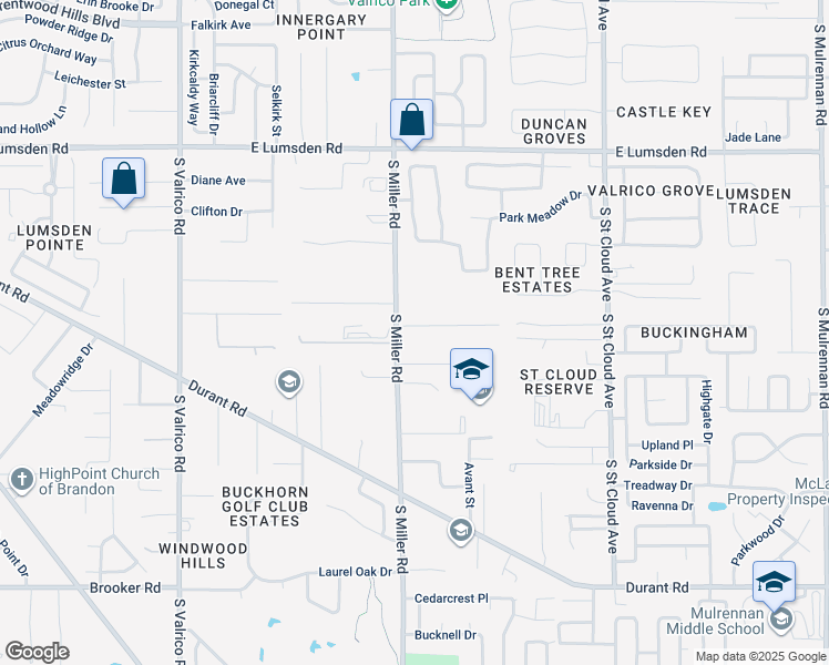 map of restaurants, bars, coffee shops, grocery stores, and more near 1631 South Miller Road in Valrico