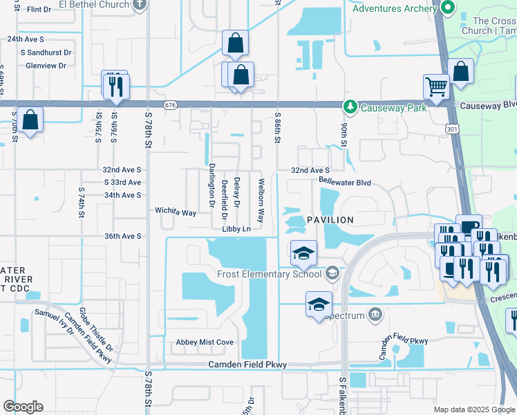 map of restaurants, bars, coffee shops, grocery stores, and more near 3223 Welborn Way in Tampa