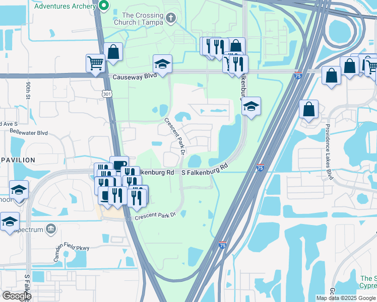 map of restaurants, bars, coffee shops, grocery stores, and more near 9905 Windsor Club Drive in Riverview
