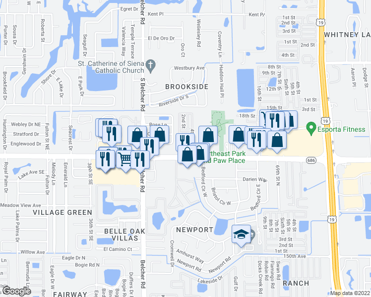 map of restaurants, bars, coffee shops, grocery stores, and more near in Largo