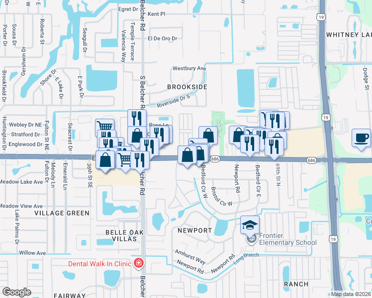 map of restaurants, bars, coffee shops, grocery stores, and more near 4300 East Bay Drive in Clearwater
