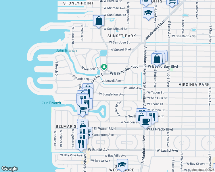 map of restaurants, bars, coffee shops, grocery stores, and more near 4625 West Lowell Avenue in Tampa