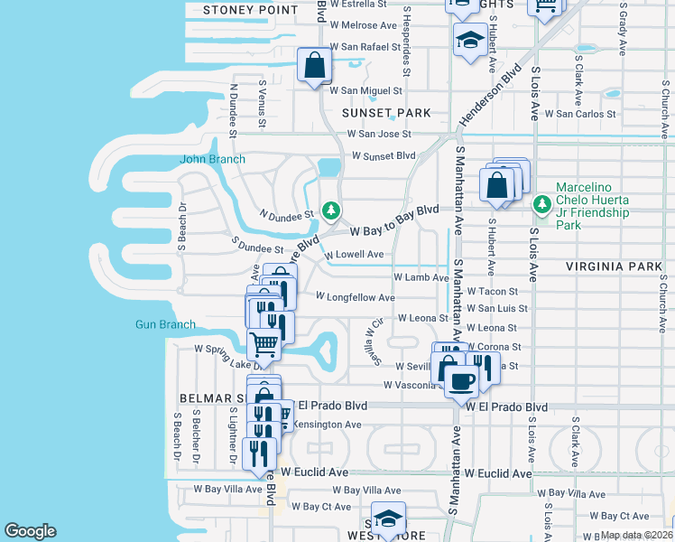 map of restaurants, bars, coffee shops, grocery stores, and more near 4625 West Lowell Avenue in Tampa
