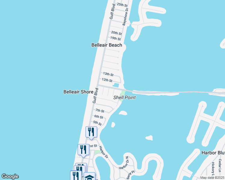 map of restaurants, bars, coffee shops, grocery stores, and more near 116 12th Street in Belleair Beach