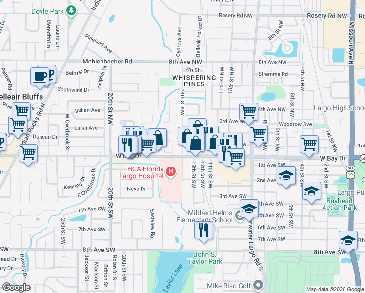 map of restaurants, bars, coffee shops, grocery stores, and more near 255 14th Street Northwest in Largo