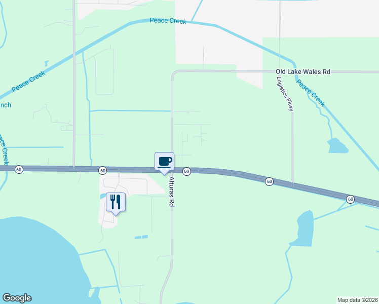 map of restaurants, bars, coffee shops, grocery stores, and more near 243 Gardenia Road in Bartow