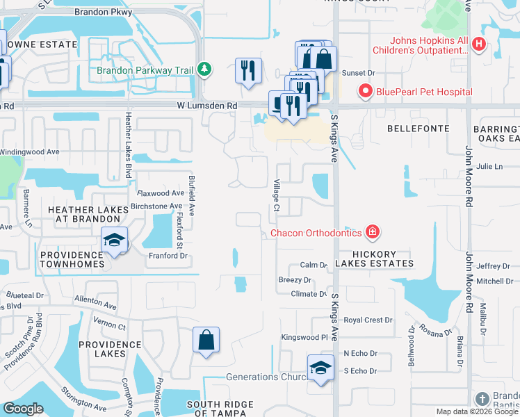 map of restaurants, bars, coffee shops, grocery stores, and more near 826 Vino Verde Circle in Brandon