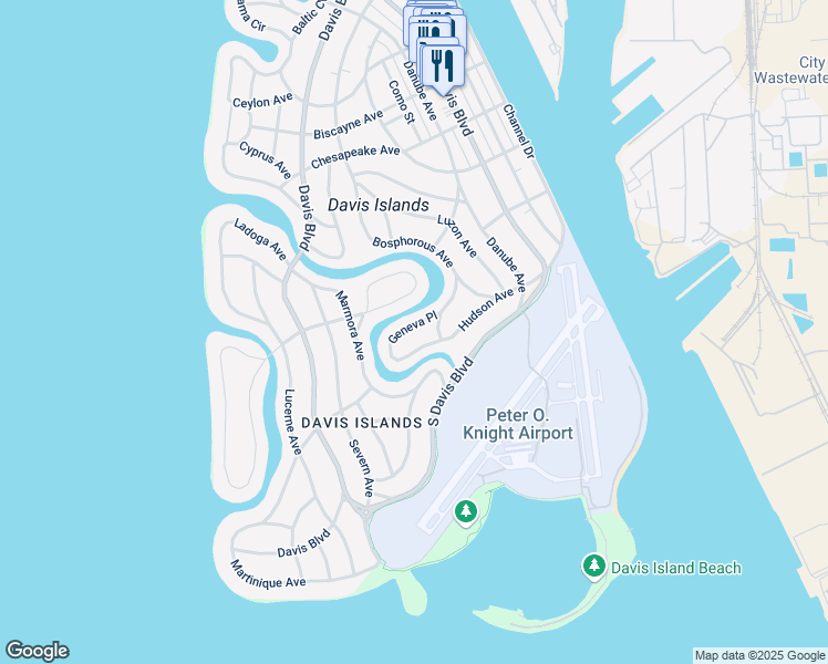 map of restaurants, bars, coffee shops, grocery stores, and more near 654 Geneva Place in Tampa