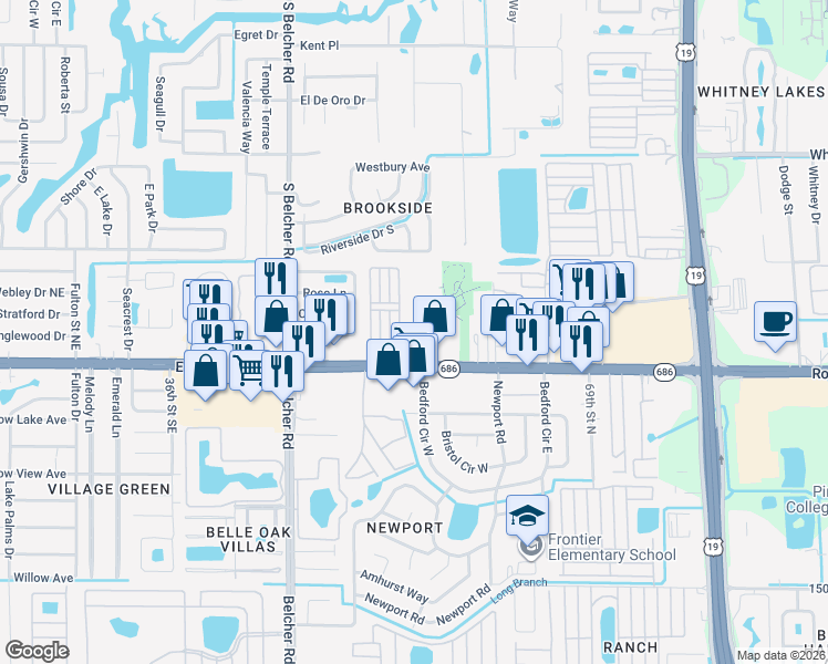 map of restaurants, bars, coffee shops, grocery stores, and more near 4300 East Bay Drive in Clearwater
