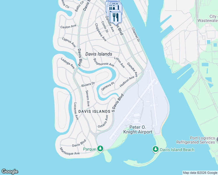 map of restaurants, bars, coffee shops, grocery stores, and more near 637 Geneva Place in Tampa