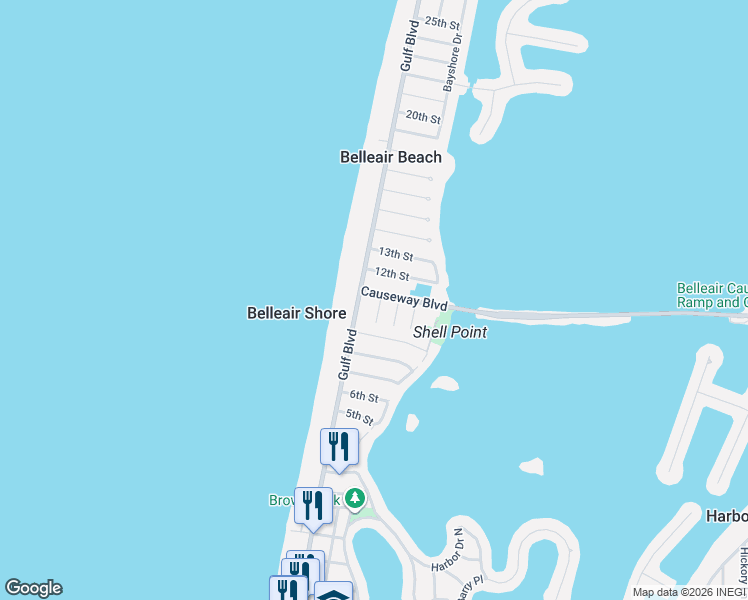 map of restaurants, bars, coffee shops, grocery stores, and more near 1040 Palm Drive in Belleair Beach