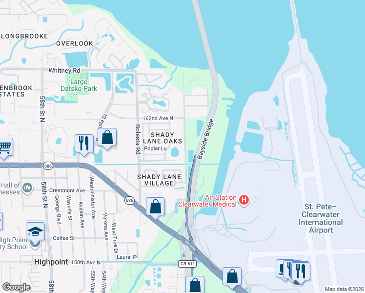 map of restaurants, bars, coffee shops, grocery stores, and more near 15996 49th Street North in Clearwater