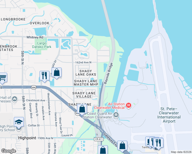 map of restaurants, bars, coffee shops, grocery stores, and more near 15996 49th Street North in Clearwater