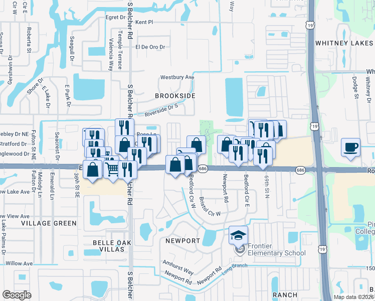 map of restaurants, bars, coffee shops, grocery stores, and more near 4500 East Bay Drive in Clearwater